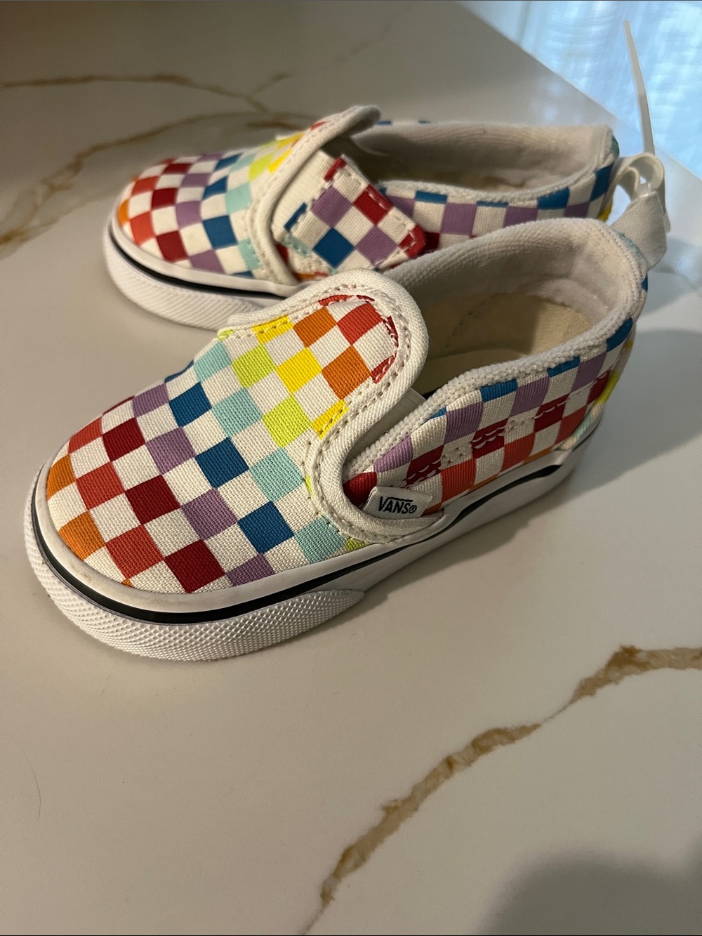 Vans Kids Slip-On Checkerboard Rainbow Canvas Shoes